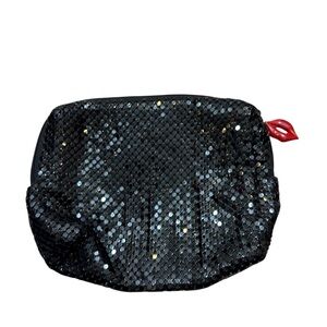 Signature Club A Brand Black Metal Mesh Cosmetic bag‎ with Red Lip Zipper Pull